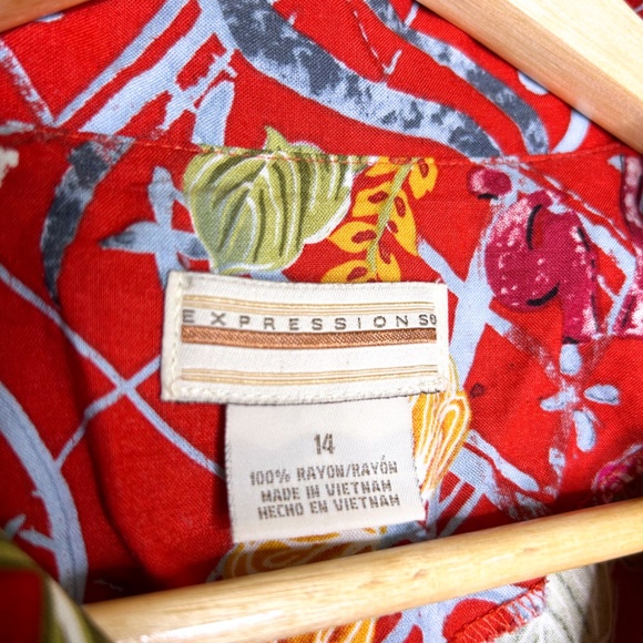 Viantge midi rayon Hawaiian dress Expressoins size 14 - Picture 2 of 3